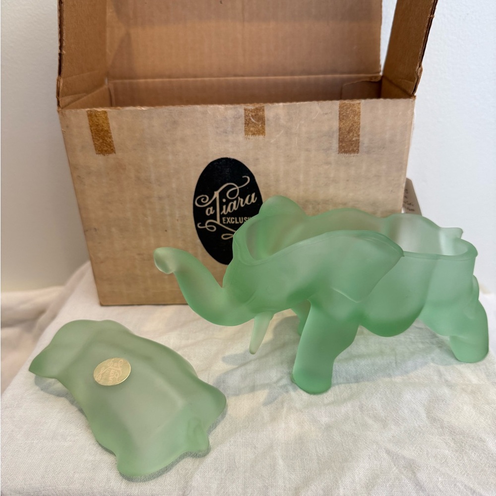 Tiara Green Elephant Glass Figurine